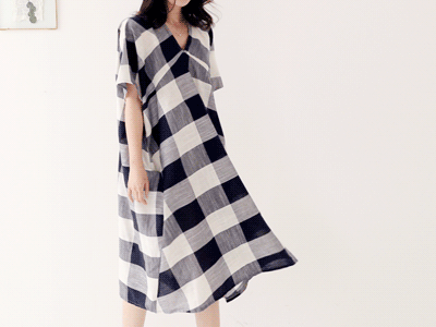 no.8718 사각체크  linen dress